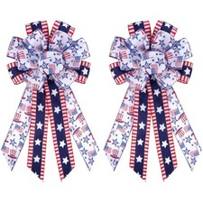 2PCS Large Patriotic Bows, 4th of July Decoration with Red Blue White
