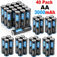 40Pcs EBL 3000mAh 1.5V AA Lithium Batteries Constant Volt Double A Battery+ Case