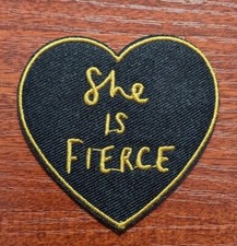She is Fierce Inspiration Patch Black Heart Embroidered Iron On Patch 2.5x2.5"