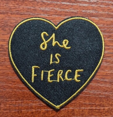 She is Fierce Inspiration Patch Black Heart Embroidered Iron On Patch 2.5x2.5''