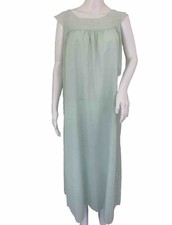 VINTAGE LILY Nightgown Size XL 38 Long Maxi Cap Sleeves Mint Green Embroider 60s