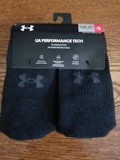 NWT 6 Pair Under Amrour Youth 13.5K-4.5Y Performance Tech Cushioned Crew Socks