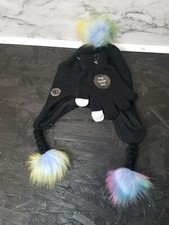 DKNY Girls Beanie  Glove/Mitten Set Tech Touch Tip One Size Knit NWT Black H