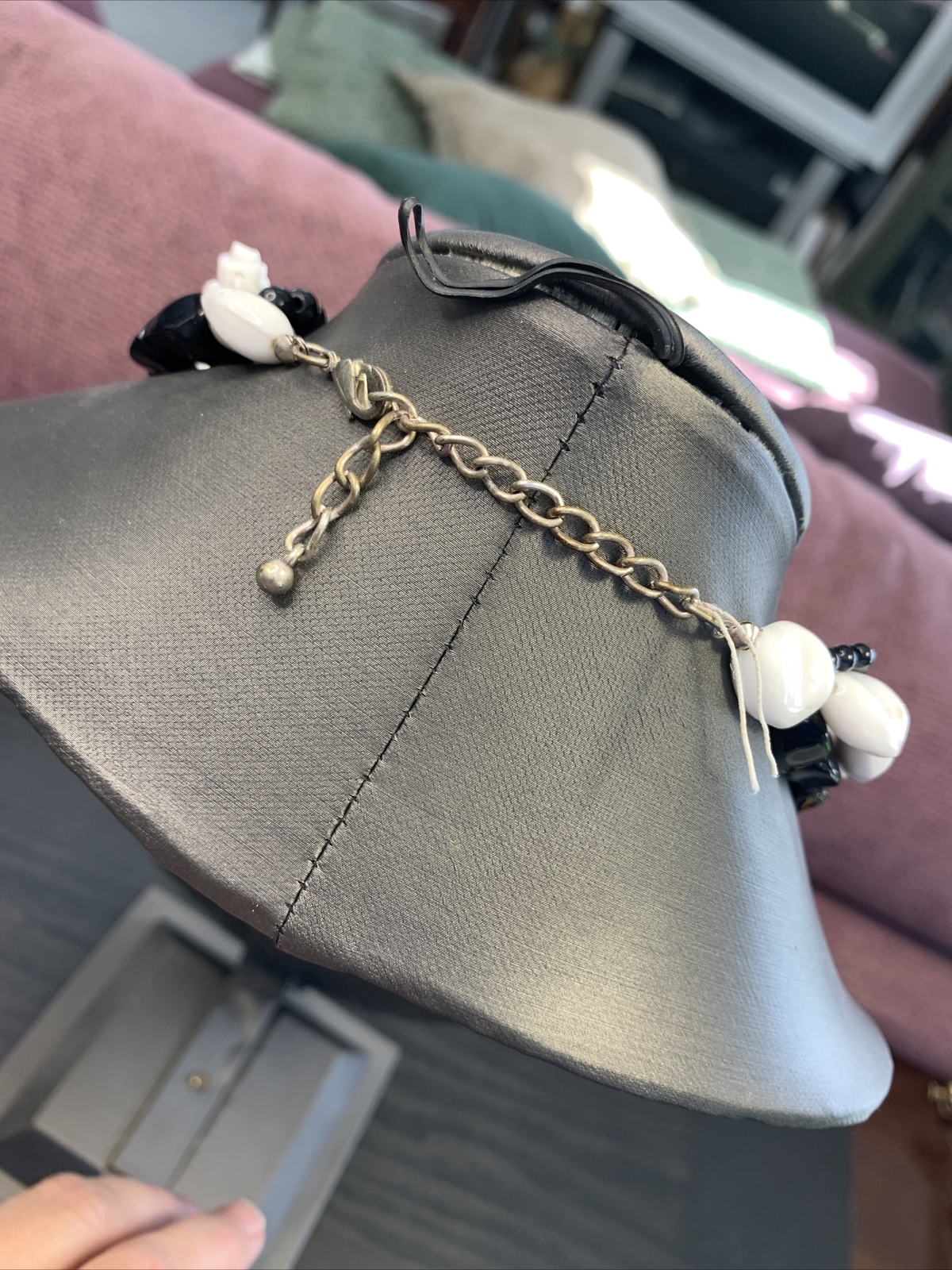 Vintage Lucite Black white  Multi Strand Bib Stat… - image 6