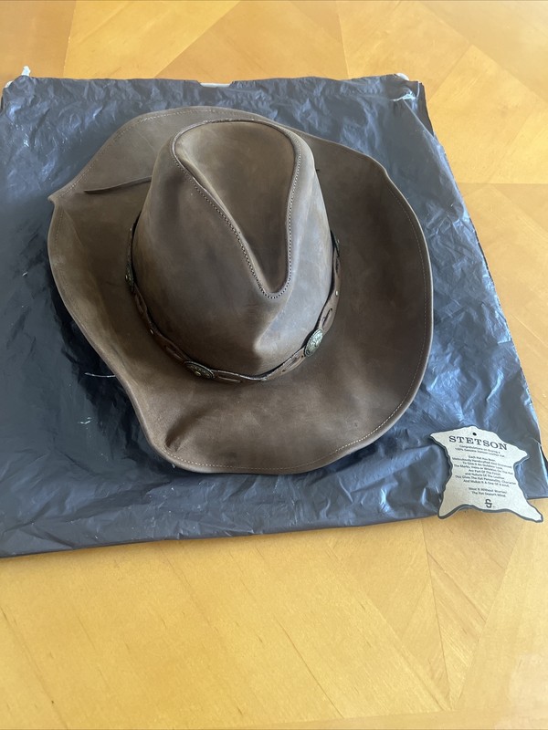 Stetson Genuine Cowboy Hat Size Large Color: Brown Well Care Nice Leather Hat