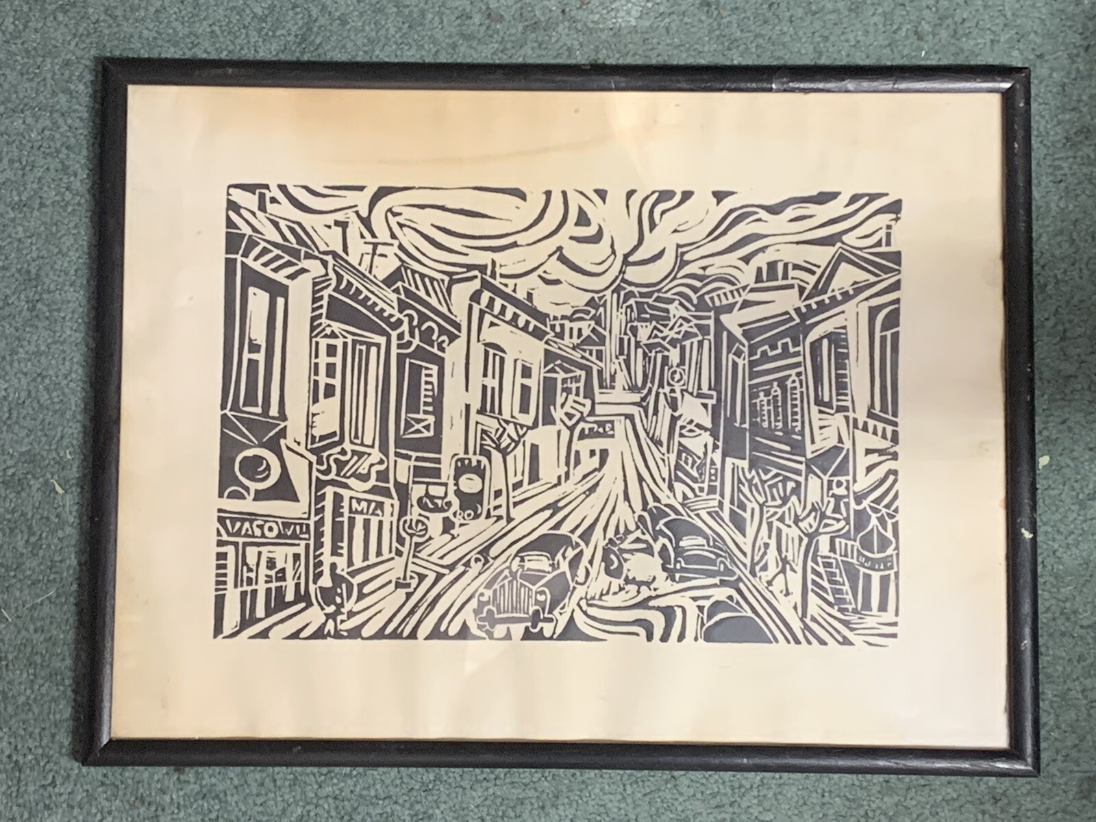 Vintage Block Print /Art / Painting estate Sale Find 18x13.5