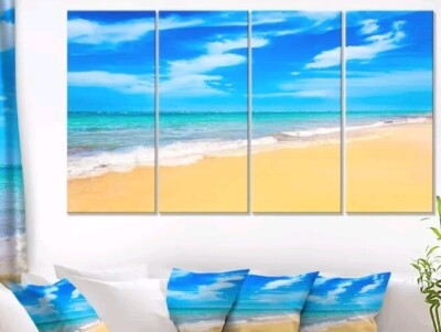 DesignArt Blue Sandy Tropical Sea Beach Canvas Seascape 48x28 in, 4 Piece Panel