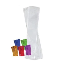 400 2” x 10” Clear Flat Cellophane Treat Bags Pretzel Holiday Crafts Candy Ties