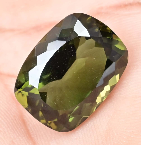 Natural Greenish Moldavite 22.00 Ct Cushion Certified Stunning Loose Gemstone - Picture 6 of 7