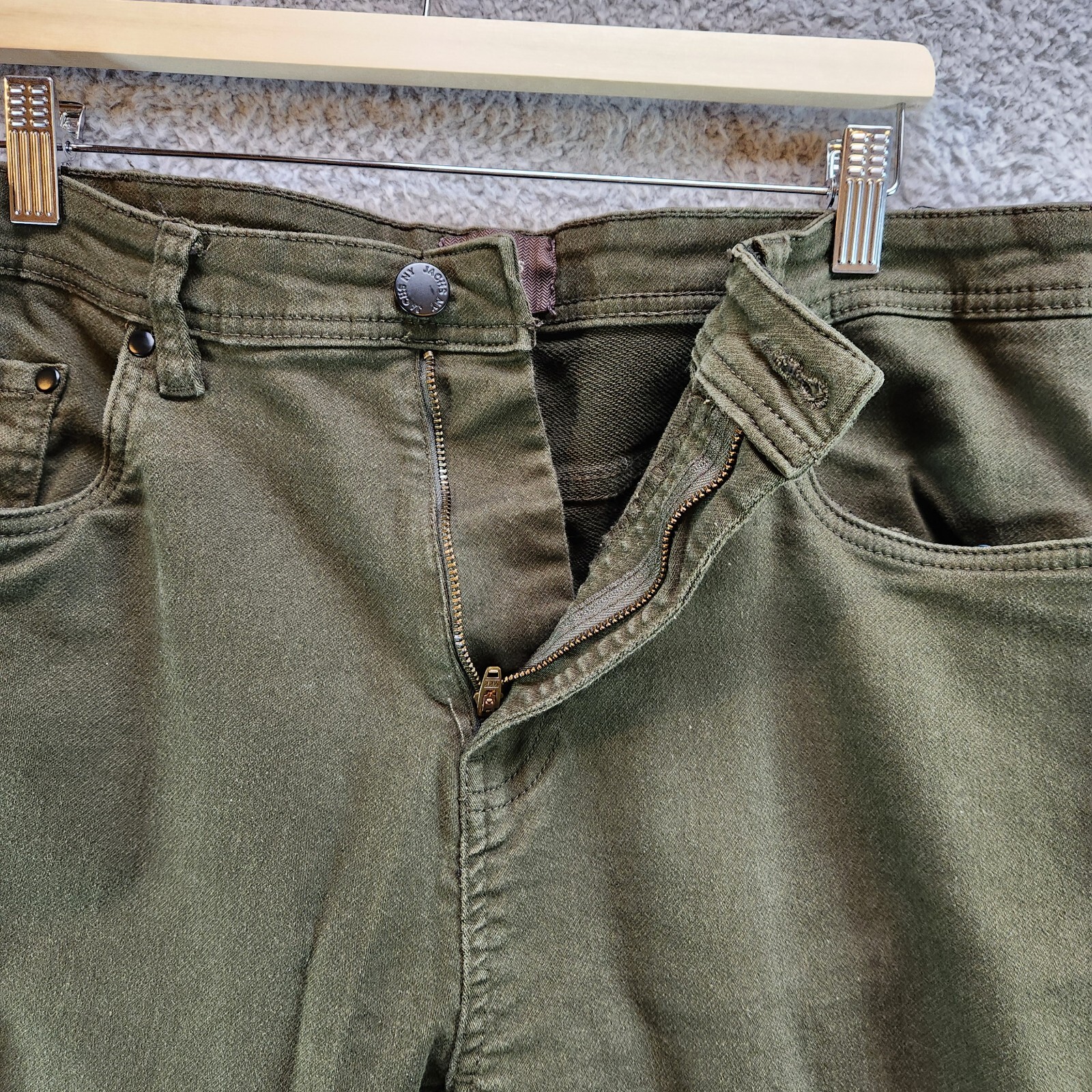 Jachs New York Jeans Men's 34 Green Cotton Stretch Mid-Rise Straight Leg Zip Fly