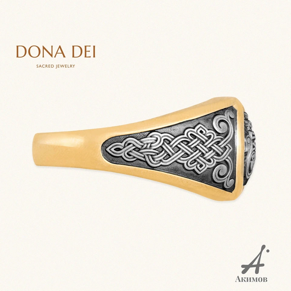 Christian Orthodox Ring THE BLOOMED CROSS/ 925 Sterling Silver & 24K Gold Plated - Image 3 of 3