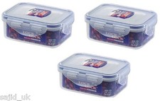 3x Lock and & Lock Food Storage Container Rectangular 350ml-137x104x53mm HPL806