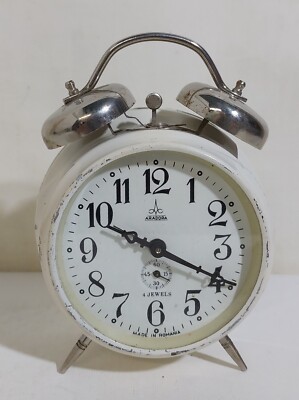 45993 Vintage Aradora 4 Jewels Spring Winding Alarm Clock - Made Romania