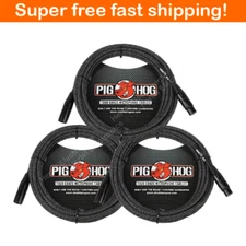 3 Pack Pig Hog PHM20BKW XLR High Performance B&W Microphone Mic Cable 20 Foot Ft