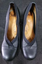 S fft Oksana Pump High Heel Black Leather Round Toe Comfort Sz 8.5 Women's EUC