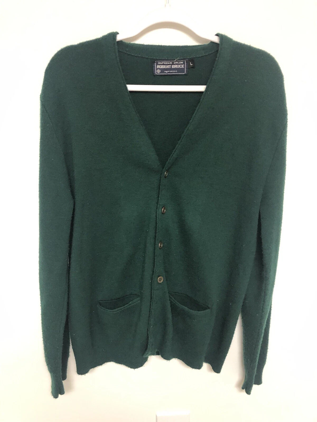 Cardigan vert vintage Supreme Orlon Robert Bruce Mr Rogers taille L