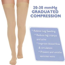 Thigh High Compression Stockings 20-30mmHg Women Men Medical Edema Travel Flight