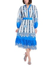 T Tahari Split Neck Half Placket Midi Shirtdress Women's