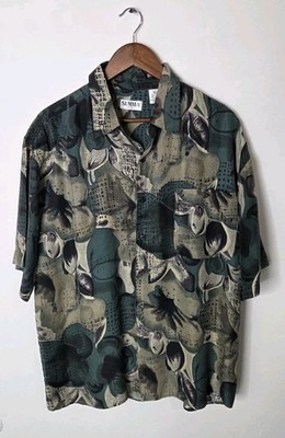 Vintage 80's Summa Silk Geometric Abstract Short Sleeve Shirt Mens Size XL 