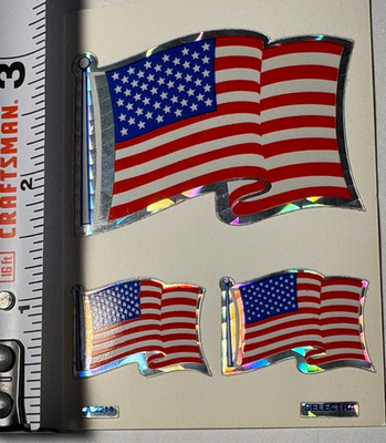 UNITED STATES FLAG USA VINTAGE 1970's PRISM STICKERS 2.5 x 3.5 NOS DECAL -NICE!