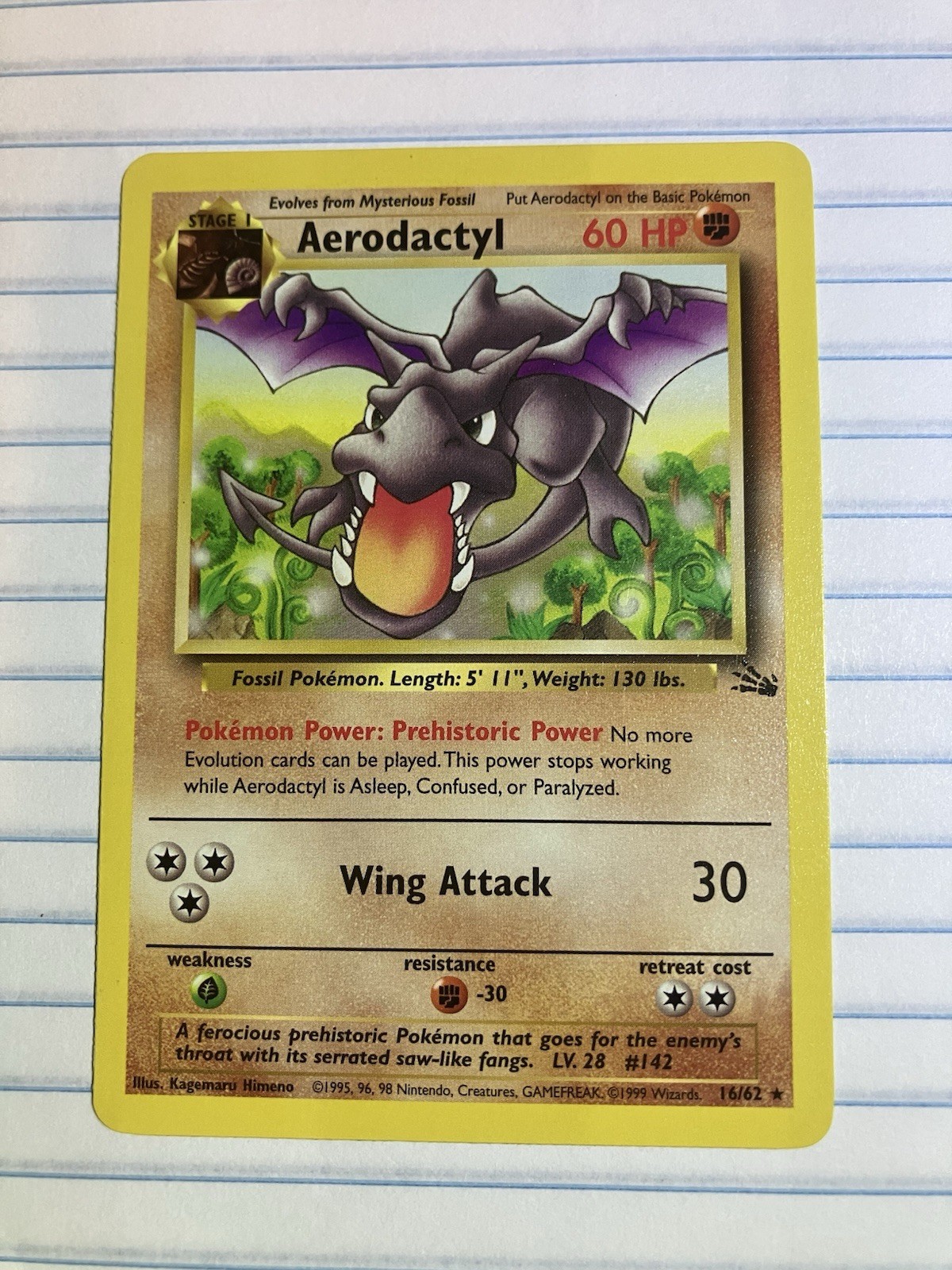 Pokémon TCG Aerodactyl Regular Rare 16/62 Fossil Unlimited NM Condition