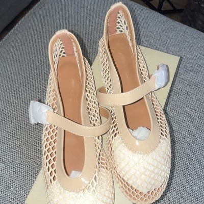 Women s Nude Mesh Mary Jane Flats Buckle Strap Round Toe Synthetic Upper US 7.5