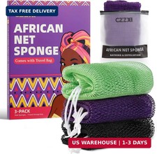 CZZXI African Net Sponge 3 Pieces, Authentic Exfoliating Body Scrubber for Back