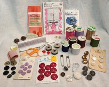 Vintage Mixed Lot of 50 Sewing Box Miscellaneous Items - Buttons Thread Bobbins