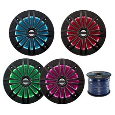 4-6.5" EnrockMarine 200W Black Speaker Multi-Color LED Lights, Remote, 50' Wire
