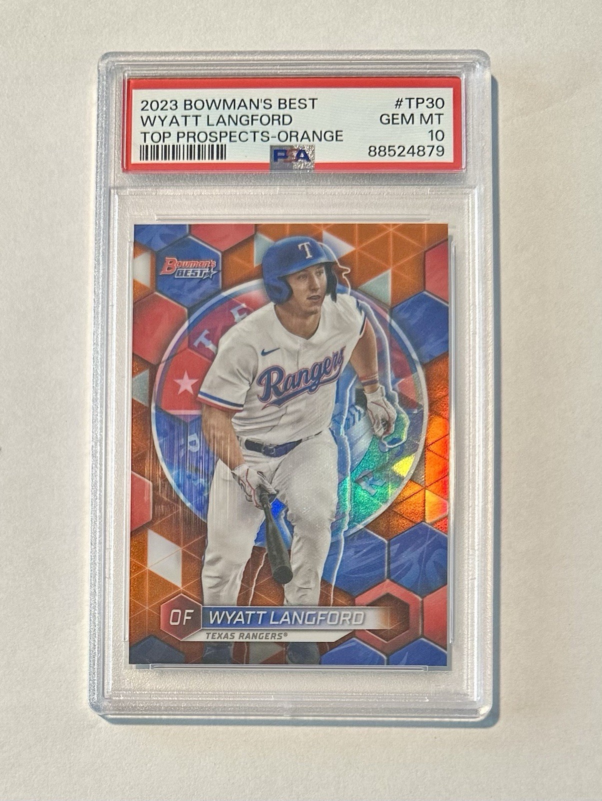 2023 Bowman’s Best Wyatt Langford Top Prospect Orange Refractor #'d/25 PSA 10