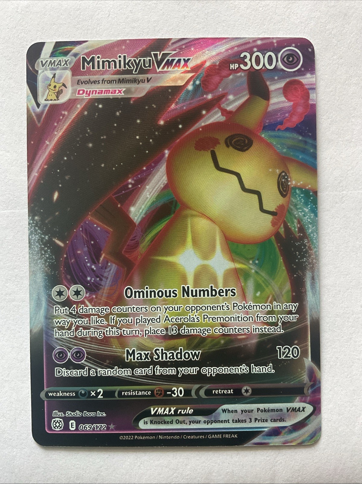 Pokémon TCG Mimikyu VMAX Ultra Rare 069/172 Brilliant Stars NM