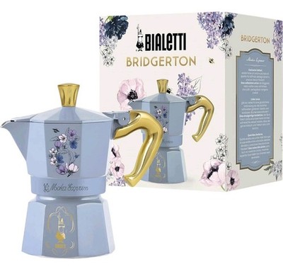 Bialetti Bridgerton Moka Express Blue Gold Floral Stovetop Moka Pot Coffee Maker