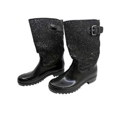 Stuart Weitzman glitter black rubber boots size Large (7.5)
