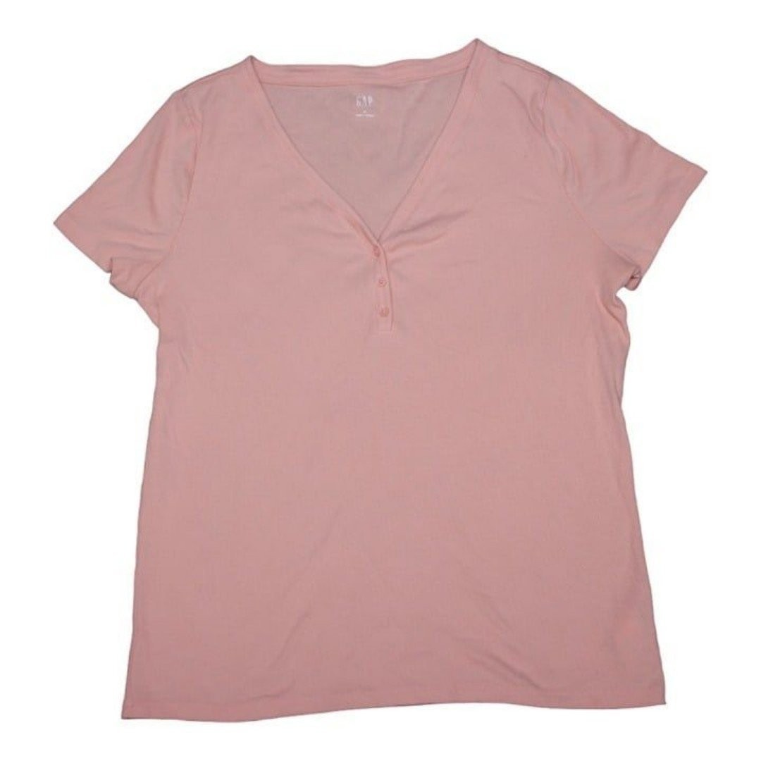 GAP Women’s Size XL Pink V-Neck Short Sleeve Top Blouse Excellent Condition