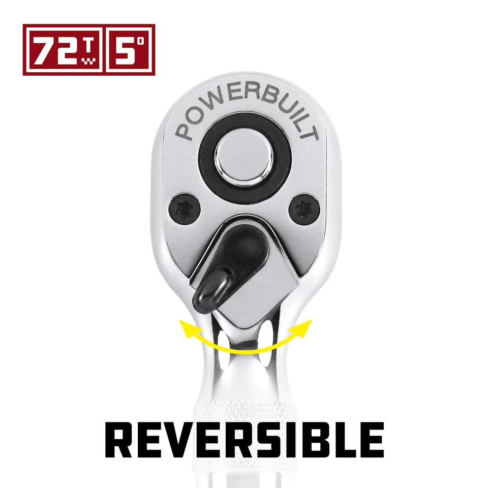 Juego de trinquete rechoncho Powerbuilt 640927 1/4 pulgadas y 3/8 pulgadas, 2 piezas, plateado Foto 4 de 4