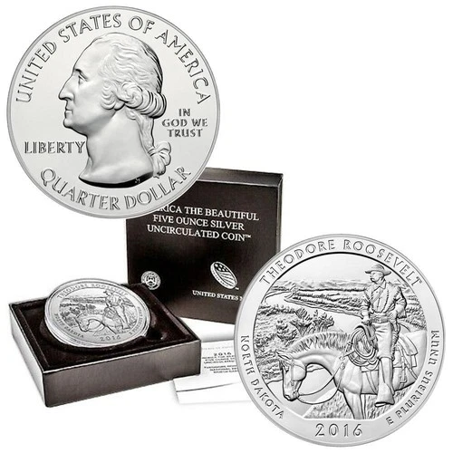 2016-P ATB 5 Oz .999 Silver Burnished Theodore Roosevelt Park North Dakota OGP
