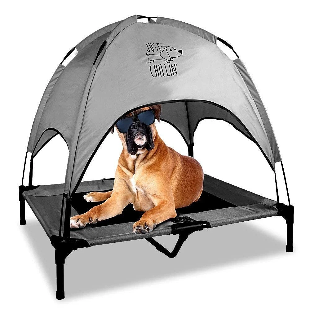 Floppy Dawg Just Chillin' Elevated Dog Bed. Cool Cot with Large, Large Gray