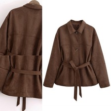 Women Jacket Casual Coat Running Outerwear Long Sleeve With Belt Shopping Lapel