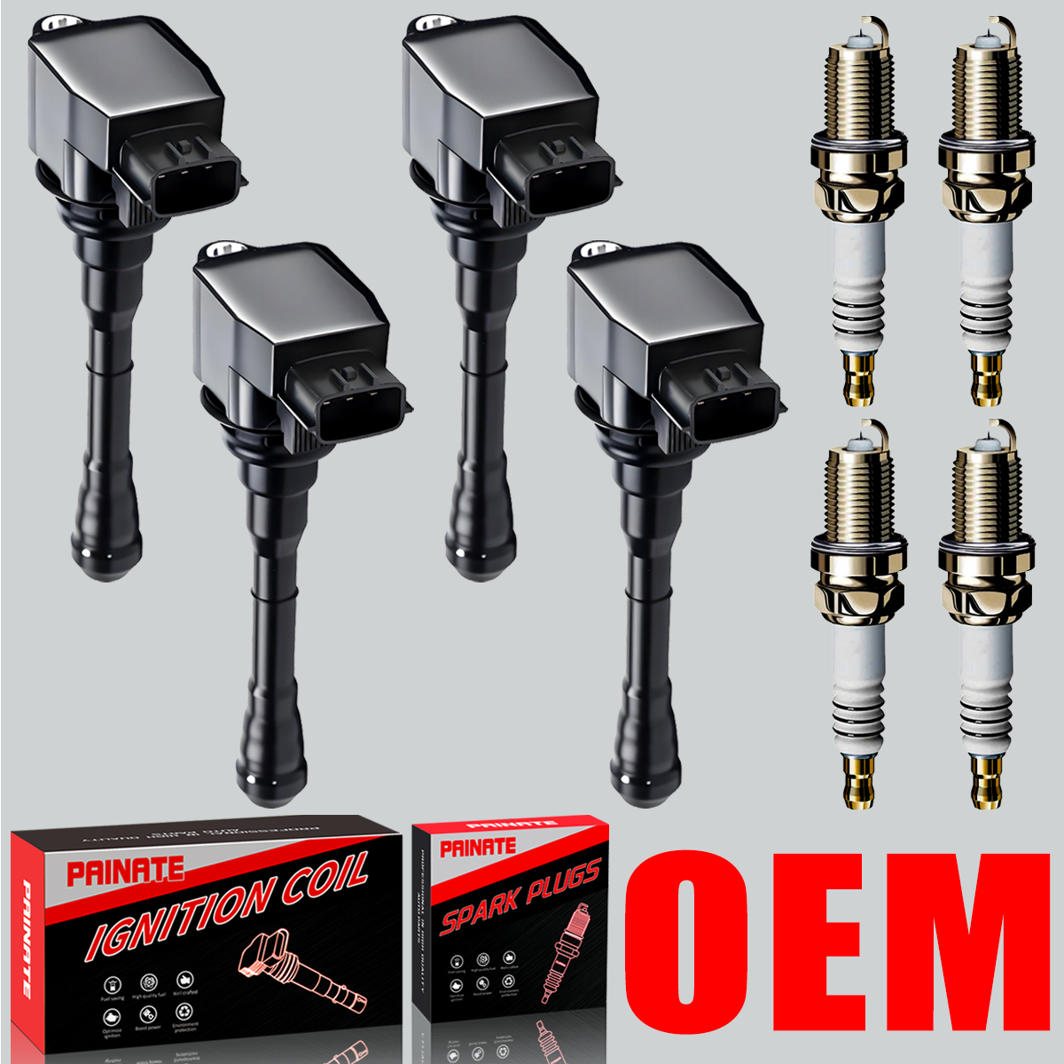 Brand 4X OEM Ignition Coil & 4X Iridium Spark Plug For Nissan Juke 1.6L l4 UF659