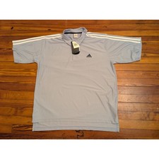 Image of Adidas Mens Comp Polo Shirt Breeze Blue White 3-Stripe Short Sleeve Large NEW
