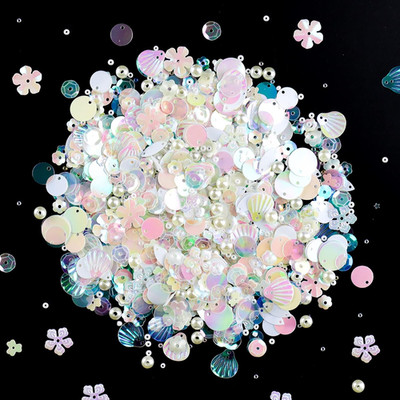Mixed Clear White Sequins and Spangles Beads Craft Supplies, Crystal Iridescent 