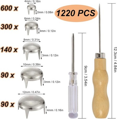 1220 Pcs Assorted Sizes Studs for Clothing Leather Rivets Round