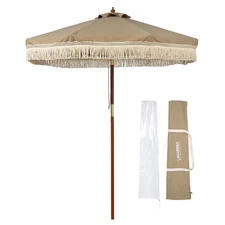 LAGarden 7' Patio Umbrella w/ Tassels UPF50+ Boho Style 5-Year-Non-Fading Mocha