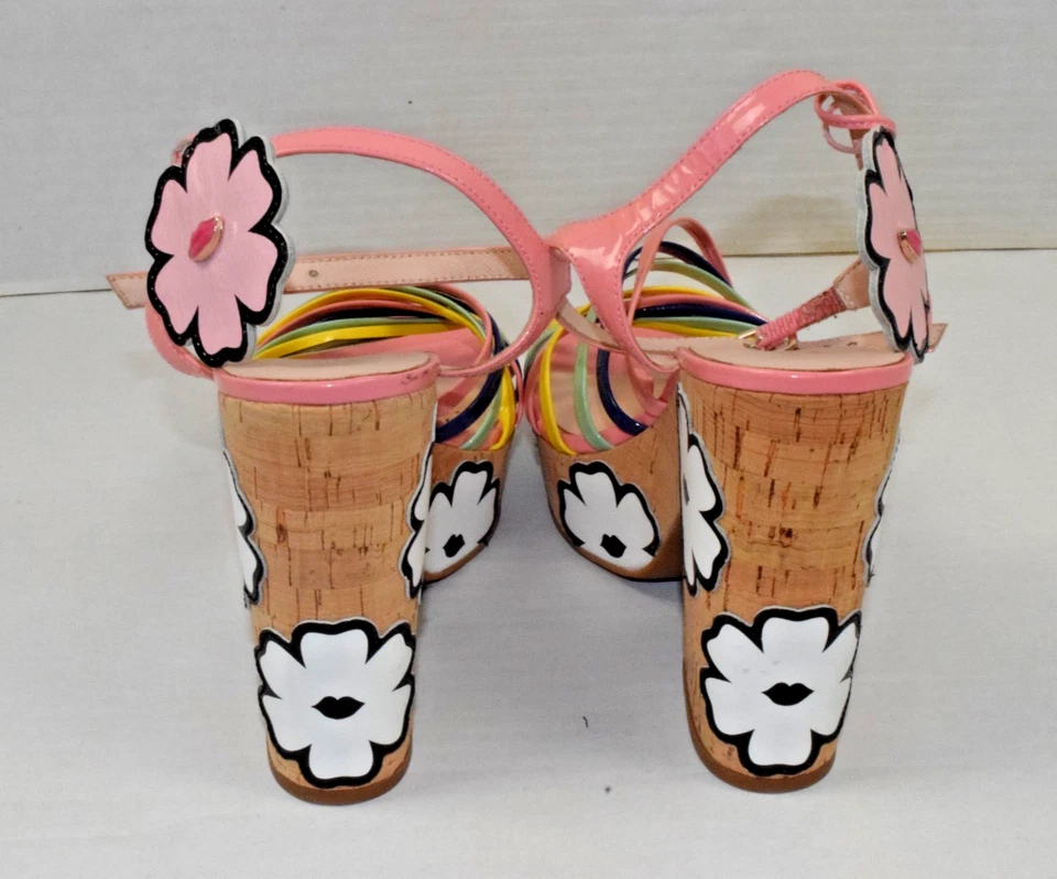Sandalias de plataforma de cuero con tiras Kate Spade New York talla 9 Gerry Floral Rosa Foto 3 de 4