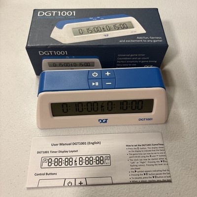 DGT 1001 Digital Chess Clock Timer White/Blue Works Tested