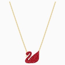 Iconic Swan Pendant Red Crystal Gold Tone Pla...