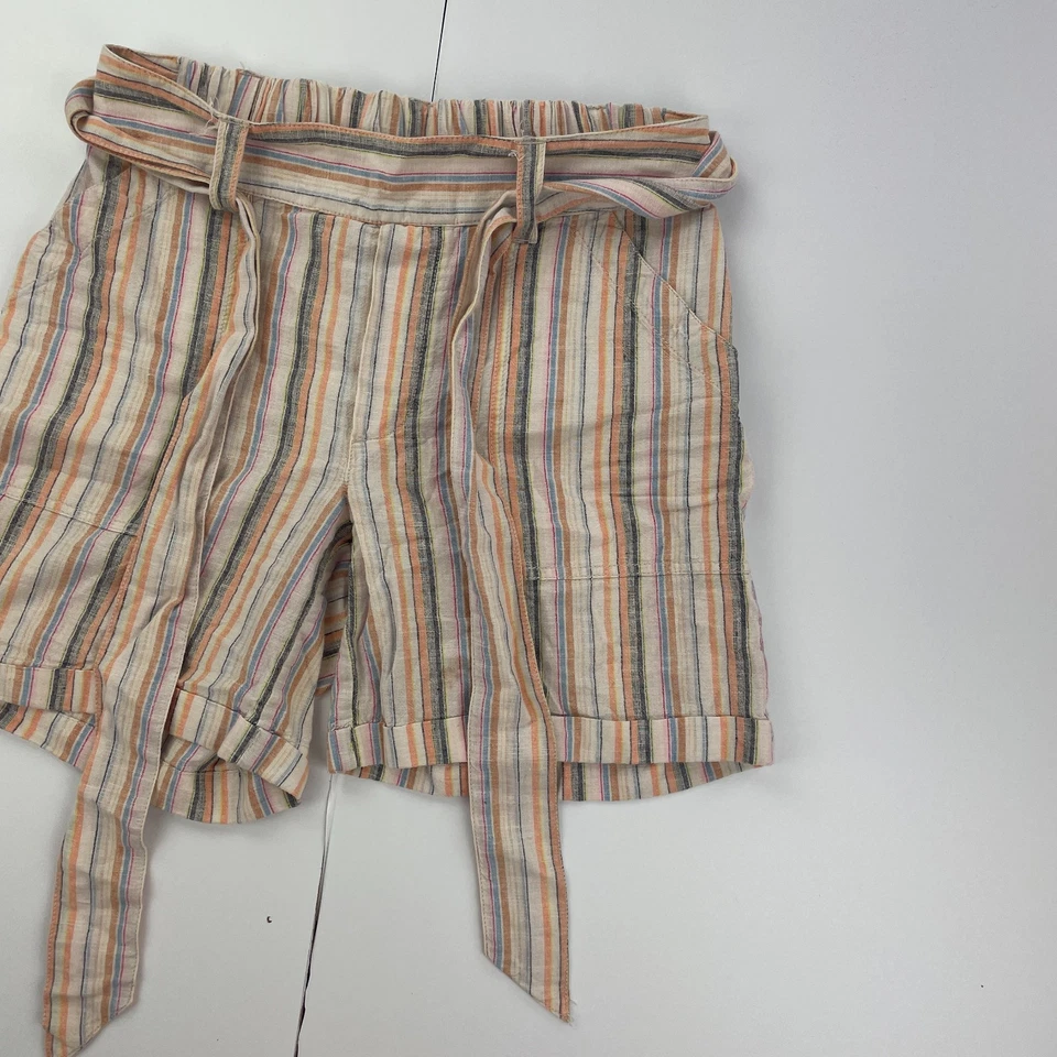 Pantalones Cortos FAT FACE 8 Beige Mujer Cintura Elástica Mezcla de Lino Cinturón a Rayas Foto 2 de 4