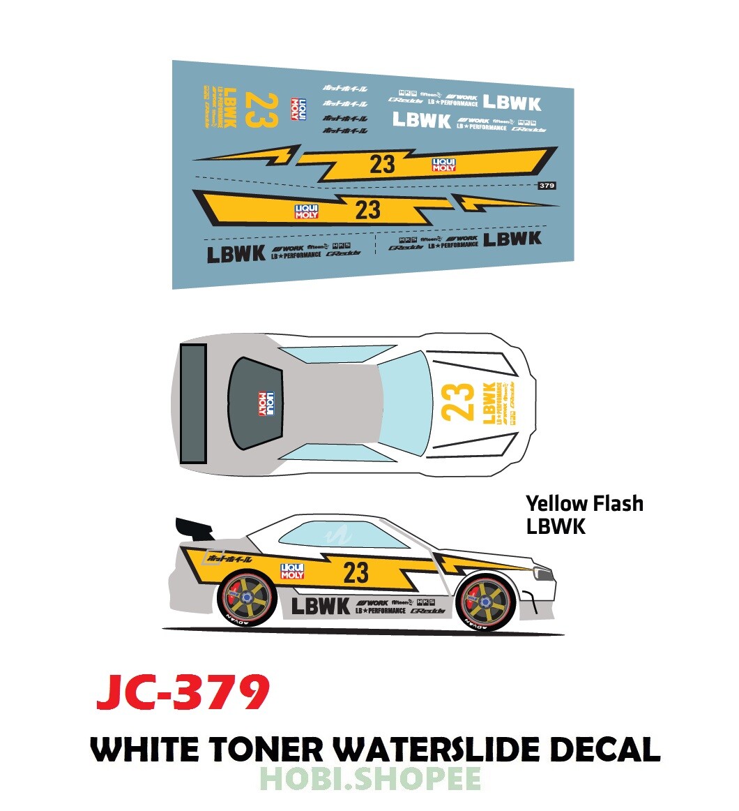 JC-9379 White Toner Waterslide Decals YELLOW FLASH LBWK, 1:64 Hot