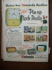 VTG 1952 Original Magazine Ad Motorola Pin-Up Clock Radio In Four Colors