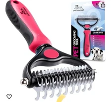 Double-Sided Deshedding Brush, Undercoat Rake for Dogs & Cats,Shedding Comb Wide